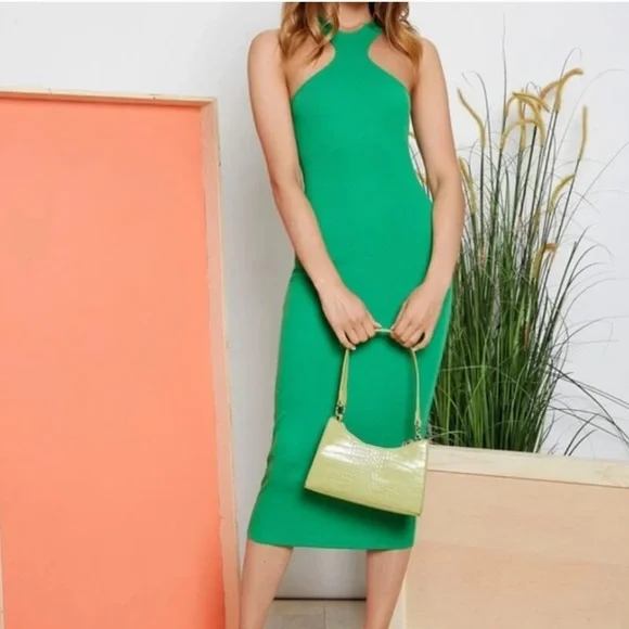 slim fit dress slacks Solid Kelly Green Short Sleeve Tulip Hem Midi Dress with Sash_Plus 2XL main image 0